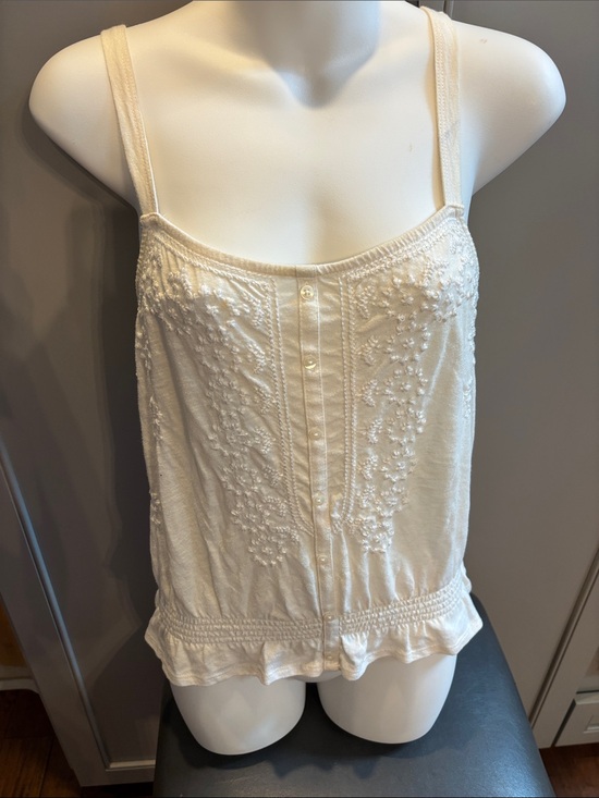 American Eagle Outfitters Tops - Y2K American Eagle White Embroidered Cotton Cami Tank Top S